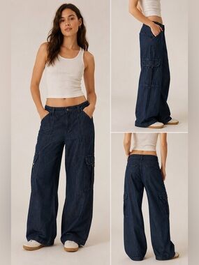 Pilcro Anthropologie High Rise Cargo Wide Leg Low Slung Relaxed NWT  28